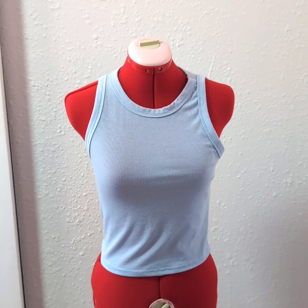 Love Wish - Baby Blue Ribbed Tank, Medium
